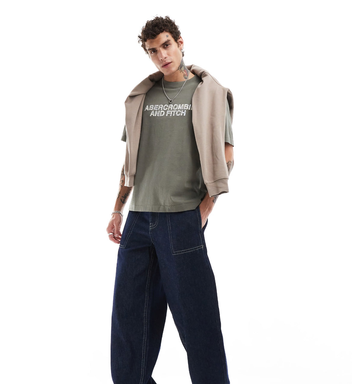 Abercrombie & Fitch trapped pattern logo oversized fit t-shirt in olive green