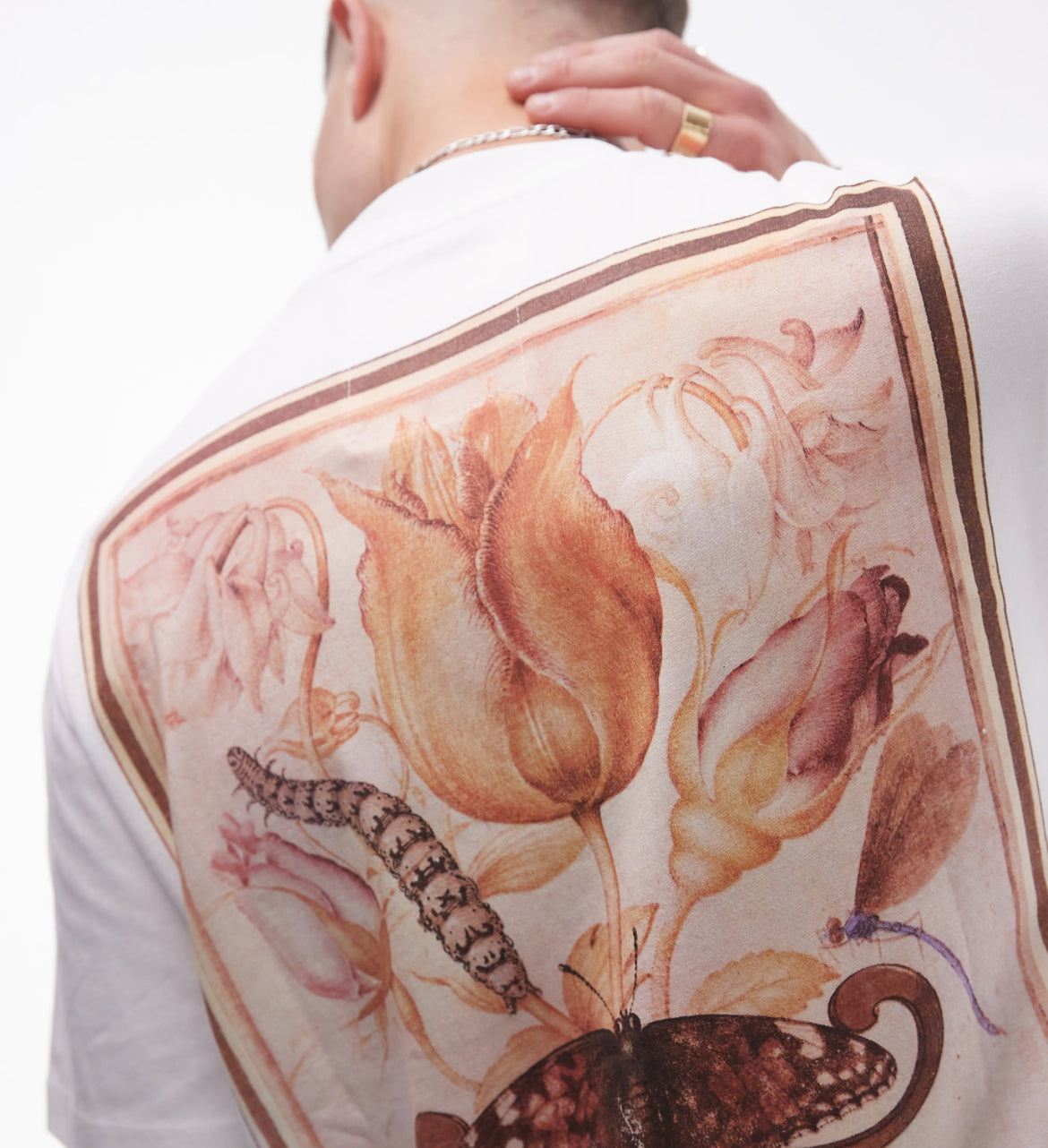 TOPMAN X ASHMOLEAN premium oversized fit t-shirt with tulip and butterfly print patch in white