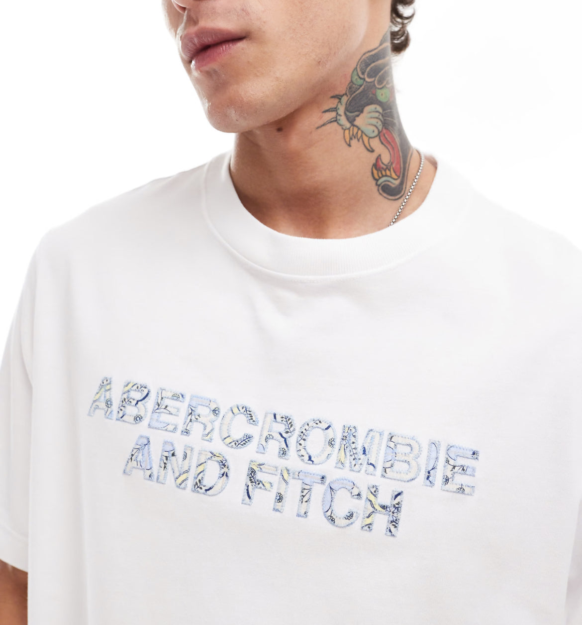 Abercrombie & Fitch trapped pattern logo oversized fit t-shirt in white