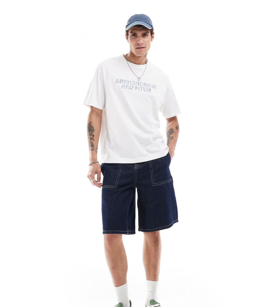 Abercrombie & Fitch trapped pattern logo oversized fit t-shirt in white