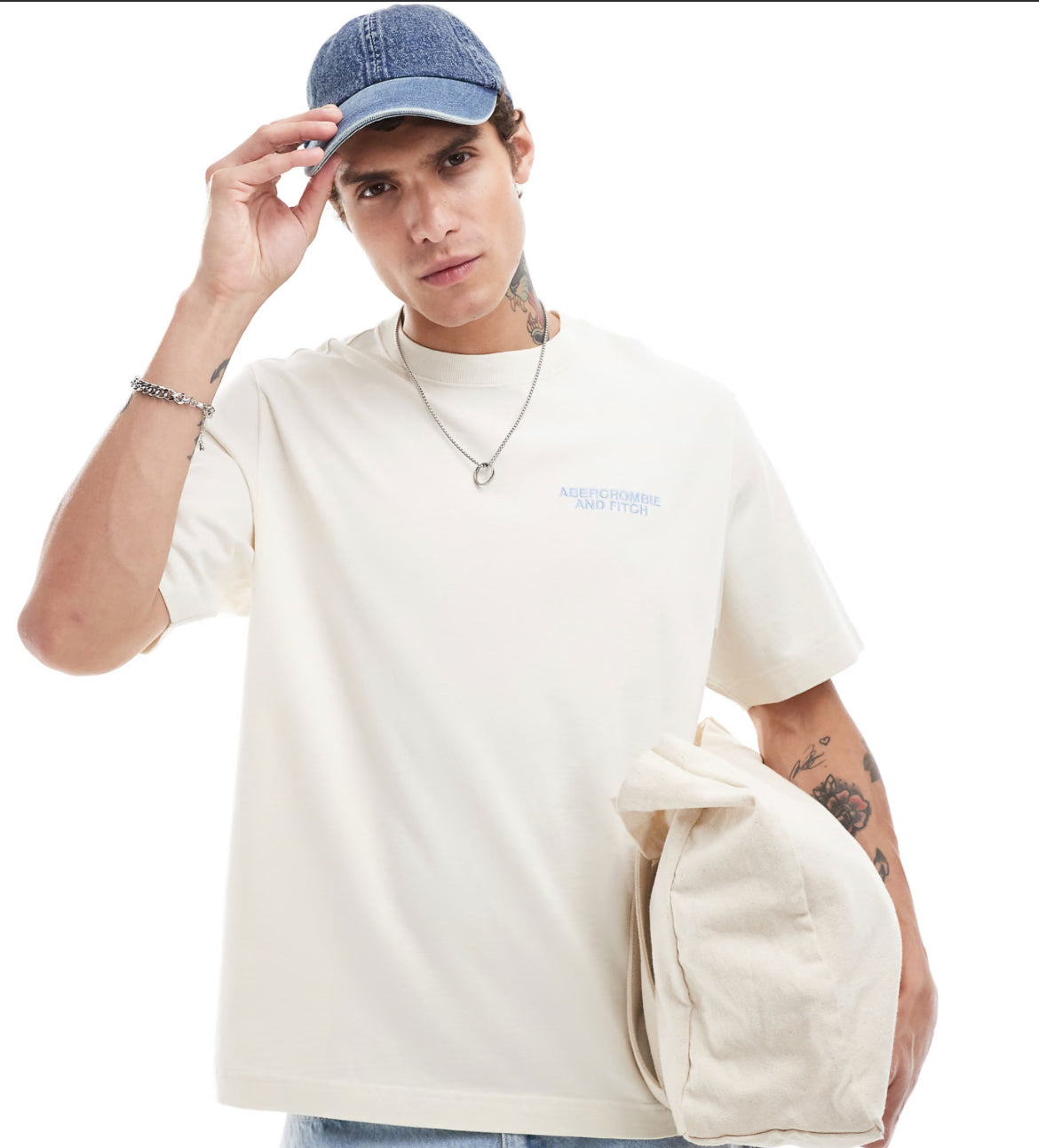 Abercrombie & Fitch trapped pattern back logo oversized fit t-shirt in cream