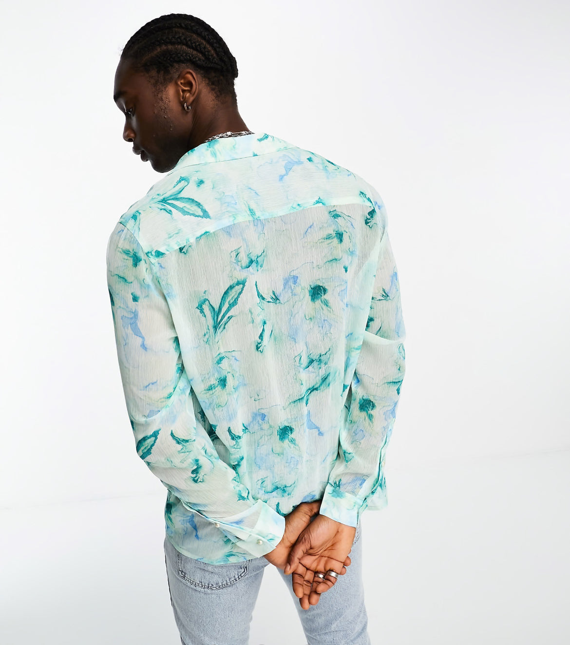 ASOS DESIGN relaxed deep revere sheer shirt in watercolour floral print
