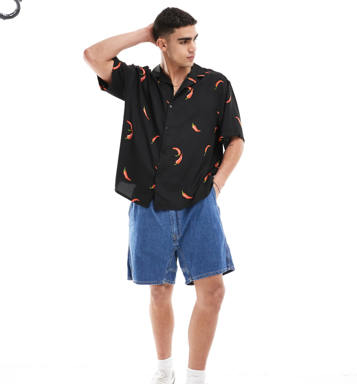 ASOS DESIGN oversized revere shirt with chilli pepper print