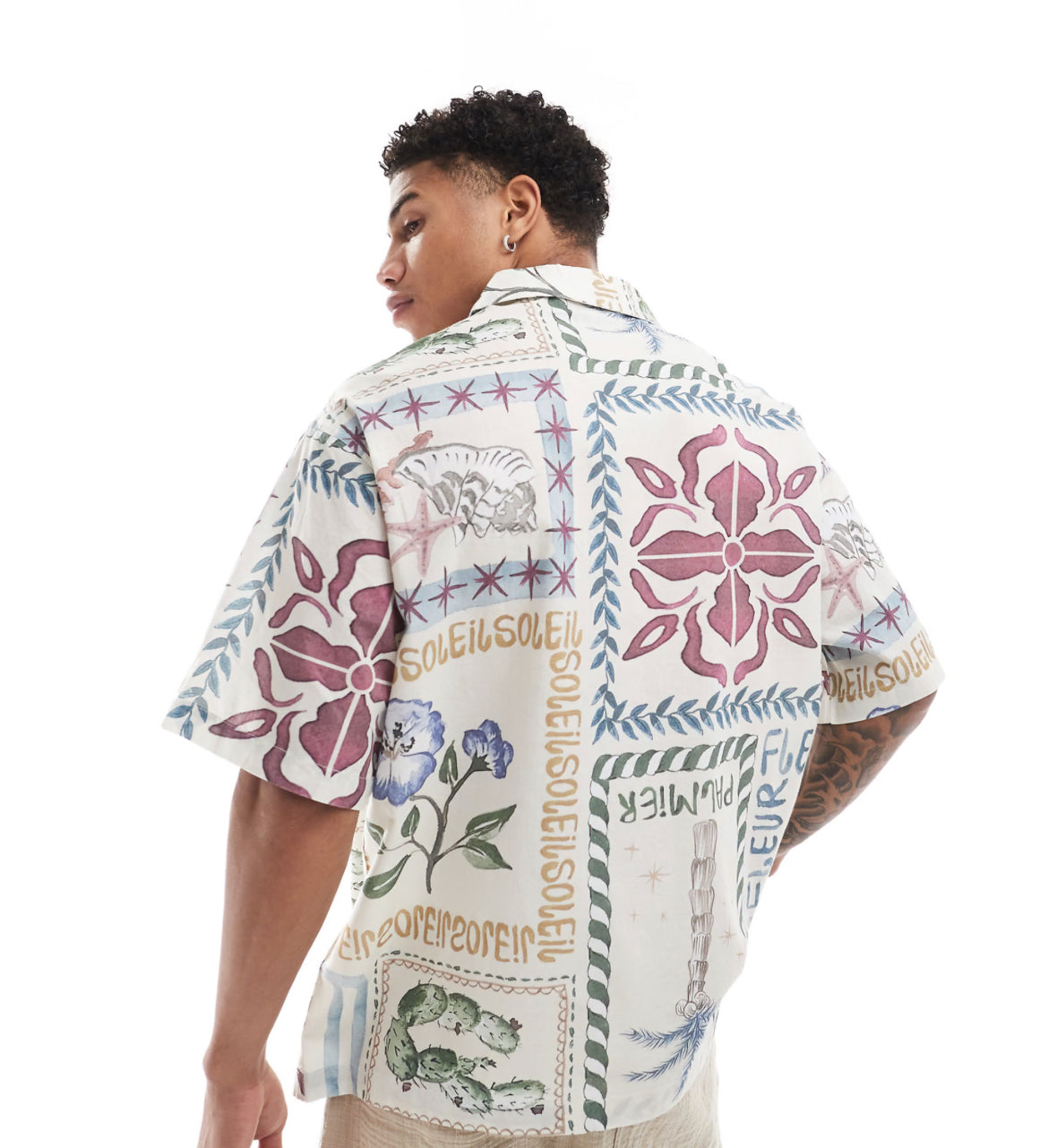 ASOS DESIGN oversized revere shirt with stamp holiday print - MULTI