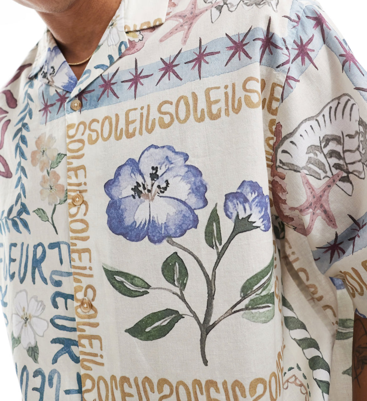 ASOS DESIGN oversized revere shirt with stamp holiday print - MULTI