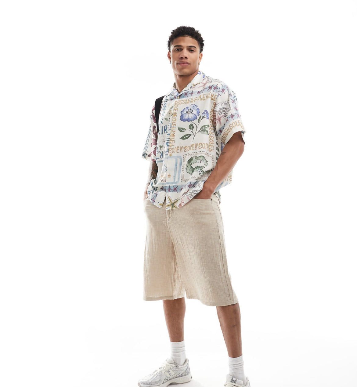 ASOS DESIGN oversized revere shirt with stamp holiday print - MULTI