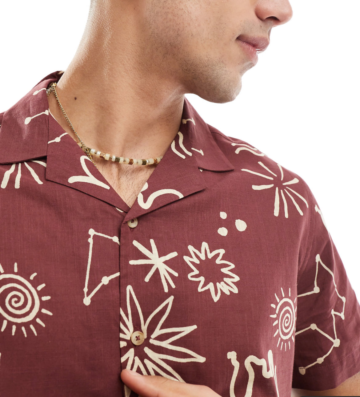 ASOS DESIGN relaxed revere linen look shirt in astrology sign print in red