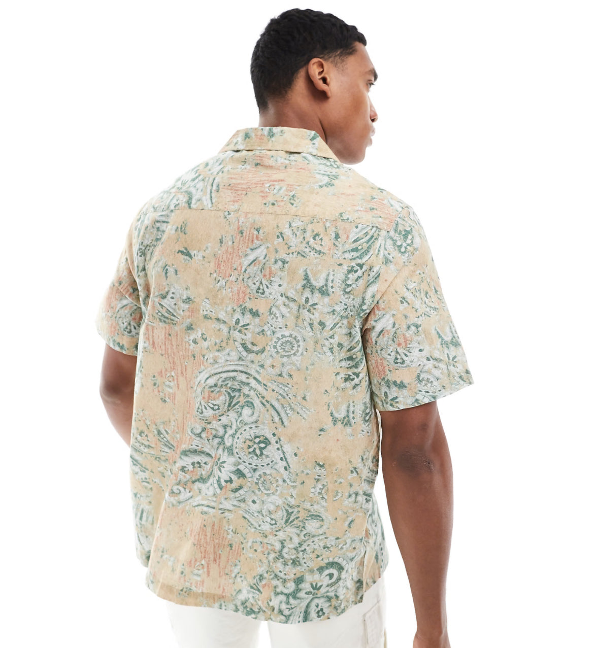 ASOS DESIGN relaxed revere shirt with geo print in neutral