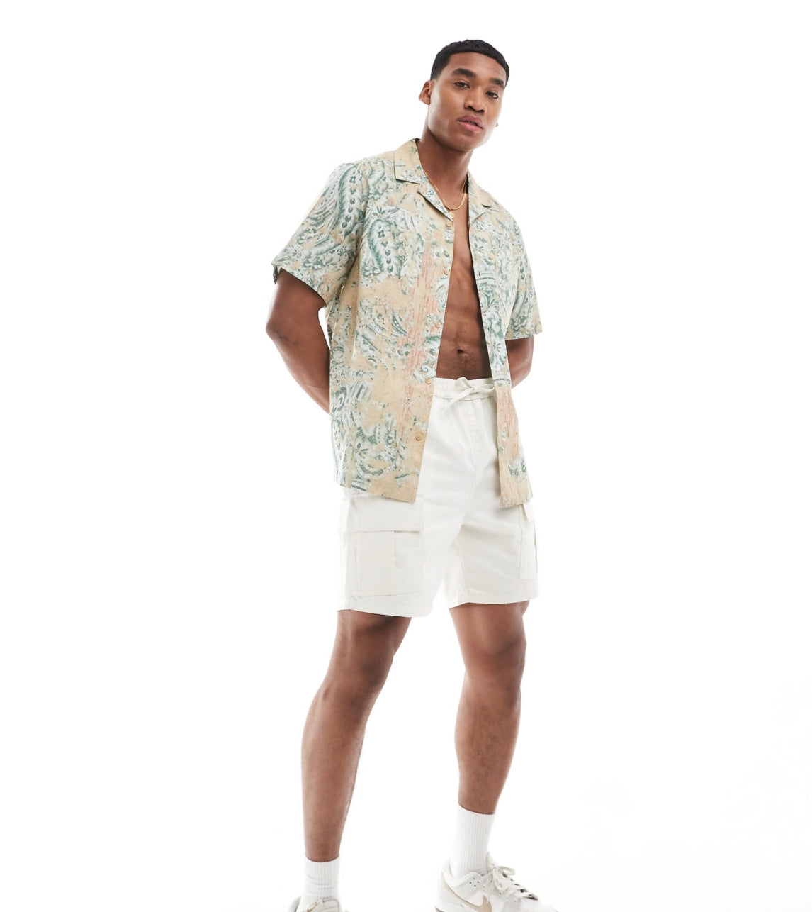 ASOS DESIGN relaxed revere shirt with geo print in neutral