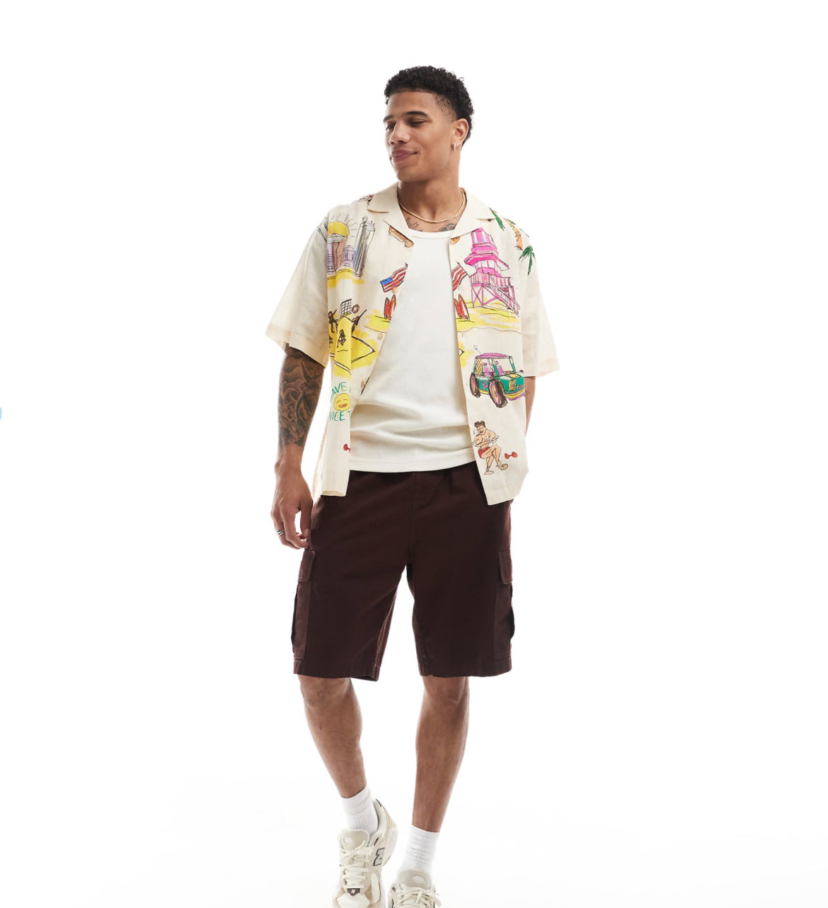 ASOS DESIGN oversized revere shirt with holiday print