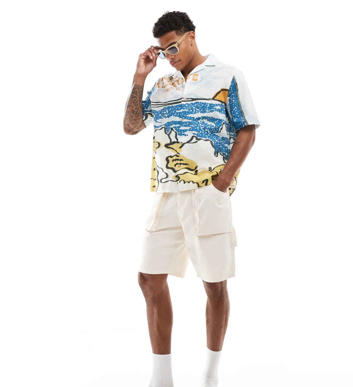 ASOS DESIGN boxy relaxed revere shirt with scenic print