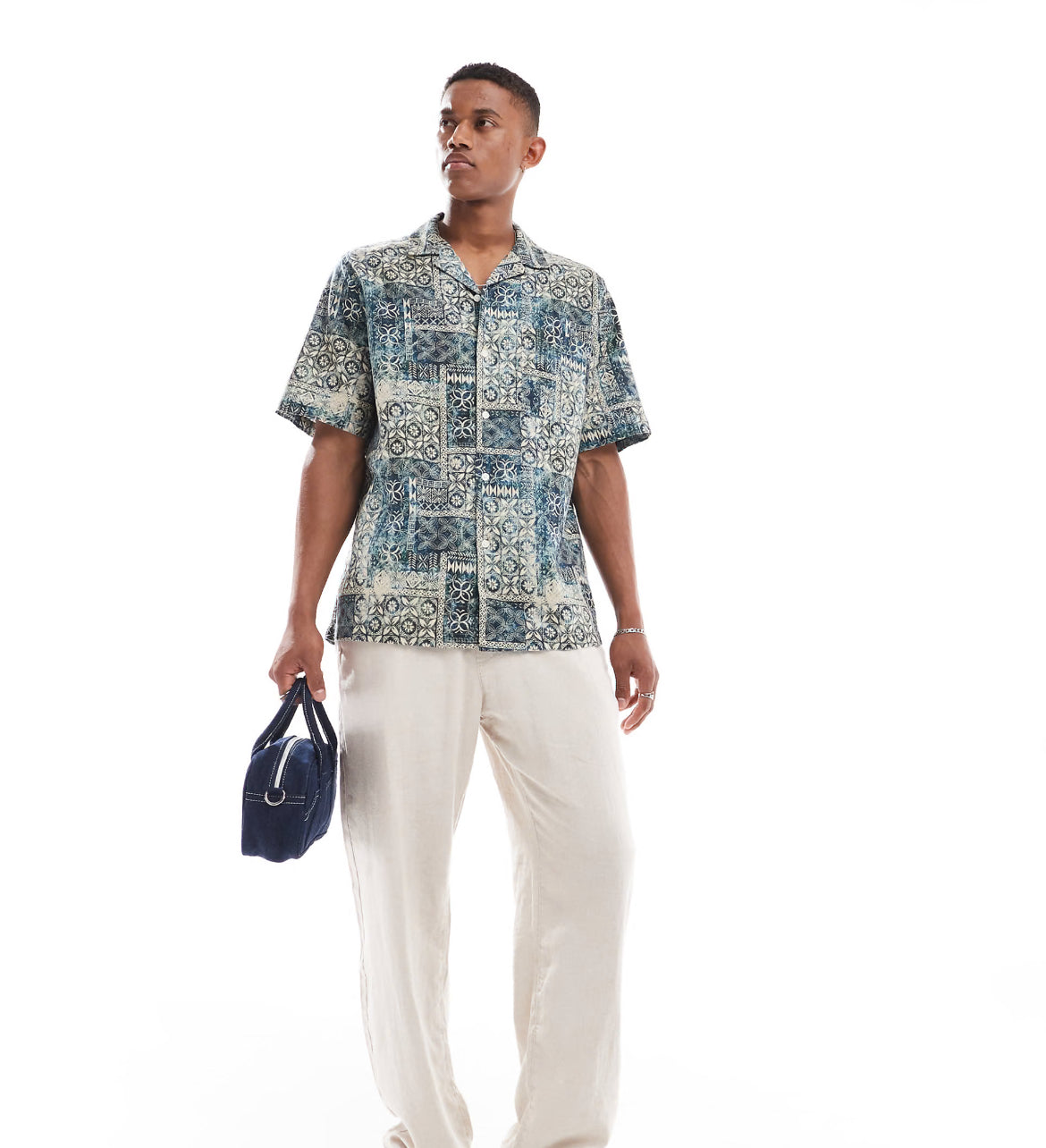 ASOS DESIGN relaxed revere shirt in tonal vintage print