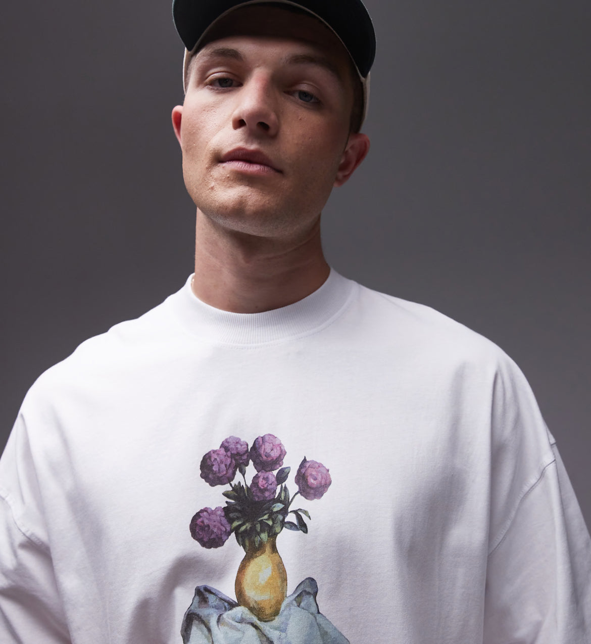 TOPMAN X ASHMOLEAN extreme oversized fit t-shirt with floral print patch in white
