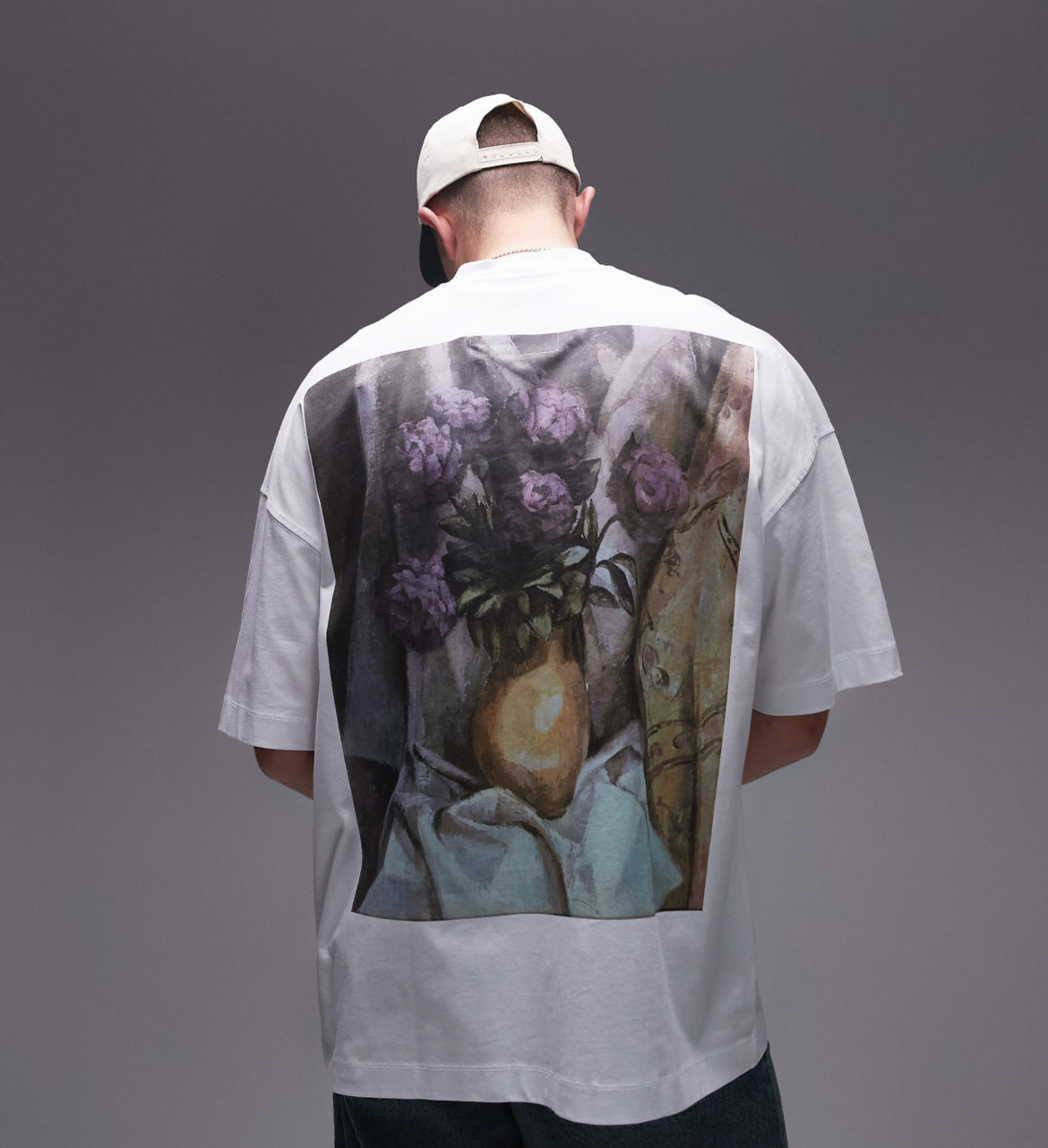 TOPMAN X ASHMOLEAN extreme oversized fit t-shirt with floral print patch in white
