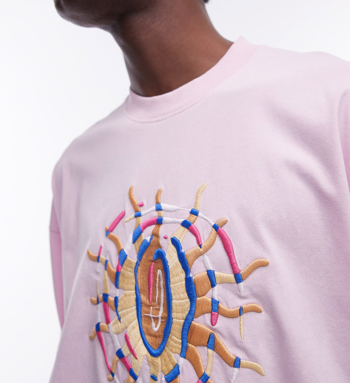 Topman extreme oversized fit t-shirt with sun embroidery in washed pink