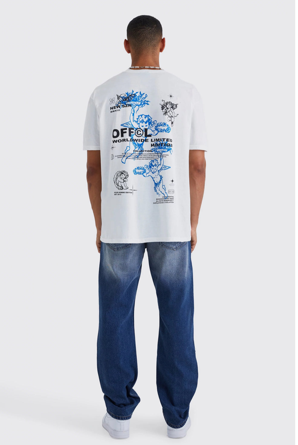 BOOHOOMAN RELAXED RIGID APPLIQUE RIPPED JEANS
