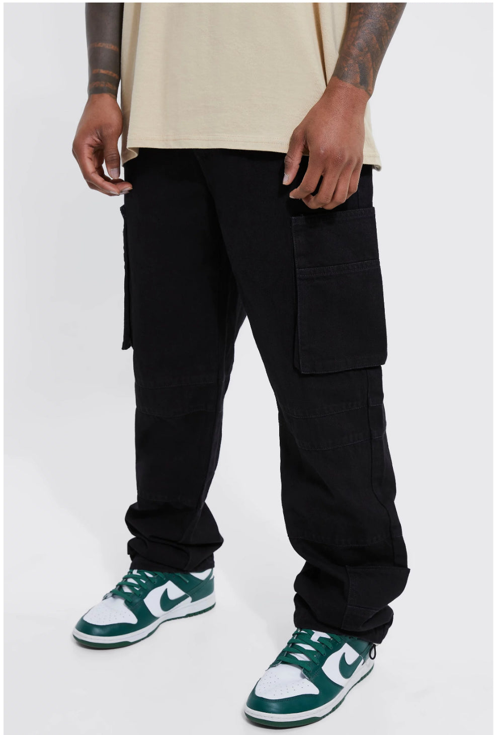 BOOHOOMAN RELAXED RIGID CARGO JEANS WITH CUFF