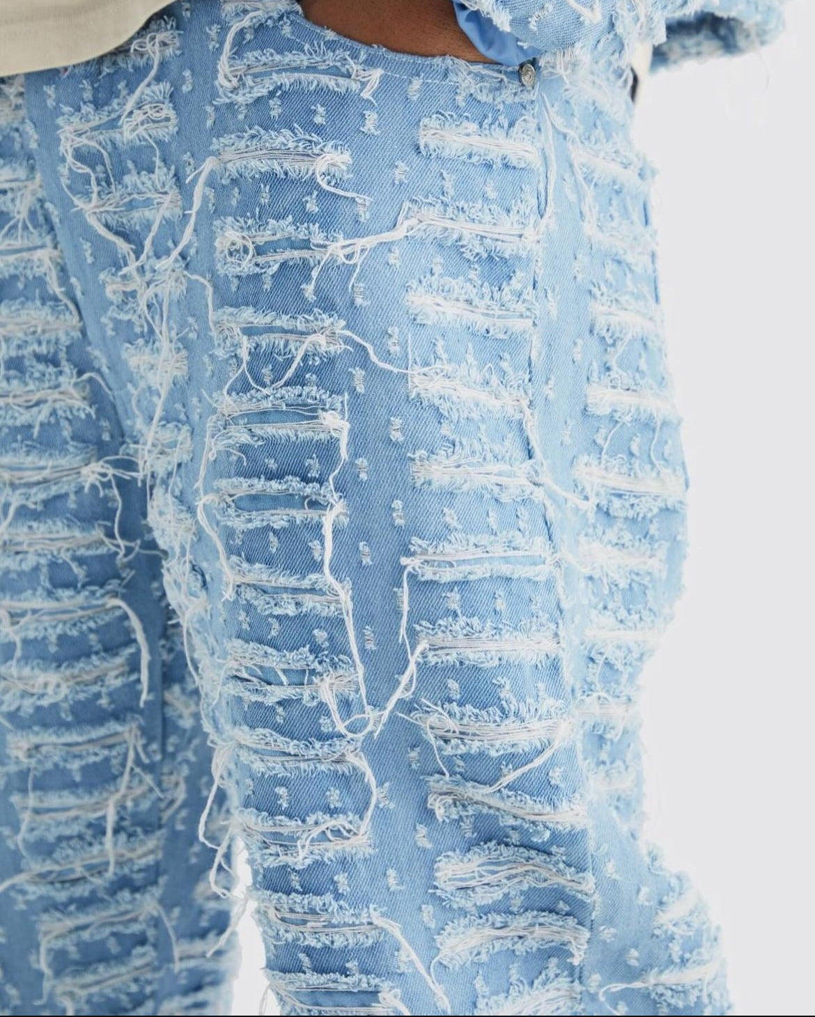 BOOHOOMAN STRAIGHT FIT DISTRESSED JACQUARD DENIM JEAN