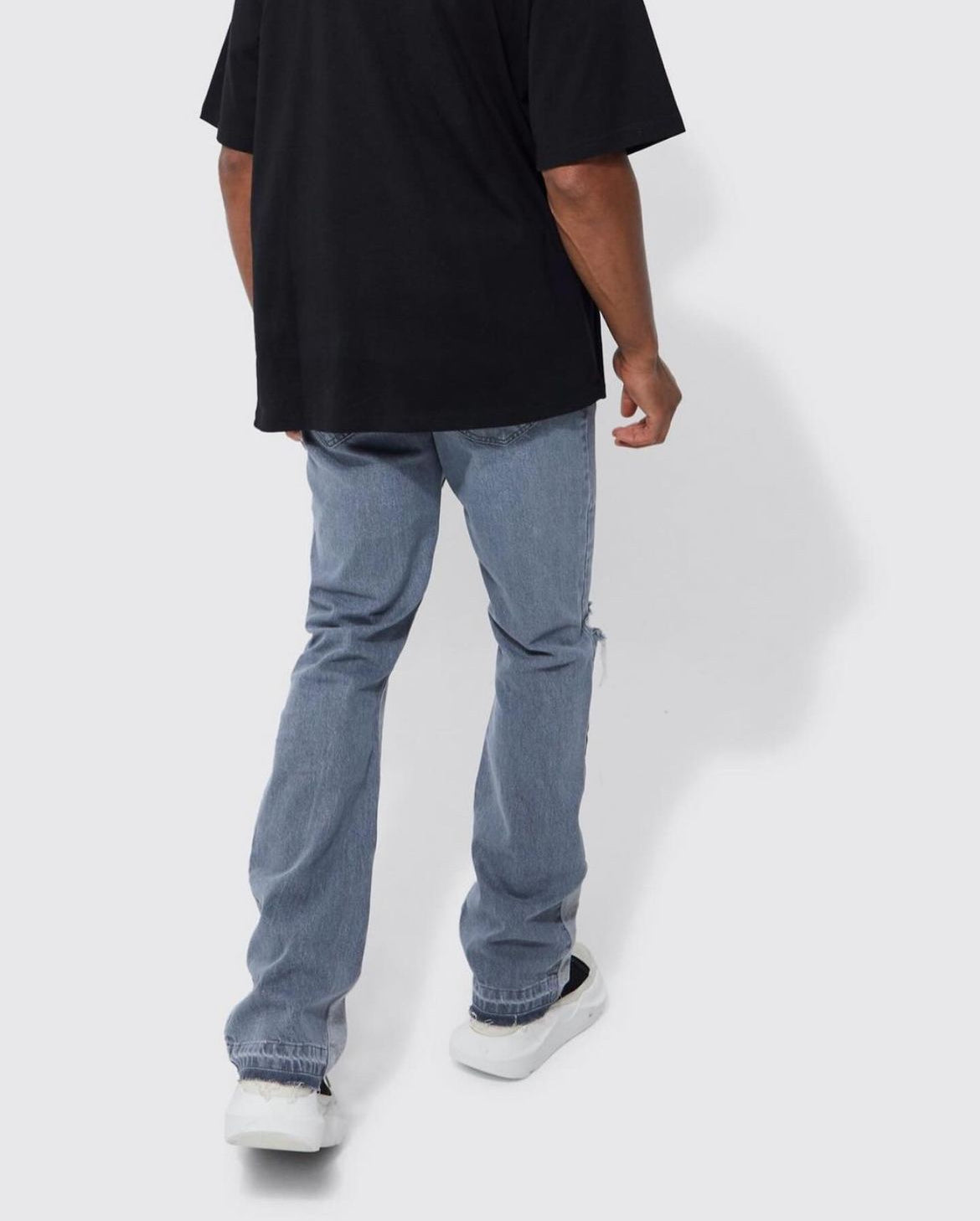 BoohooMan Slim Flare Distressed Panel Jeans