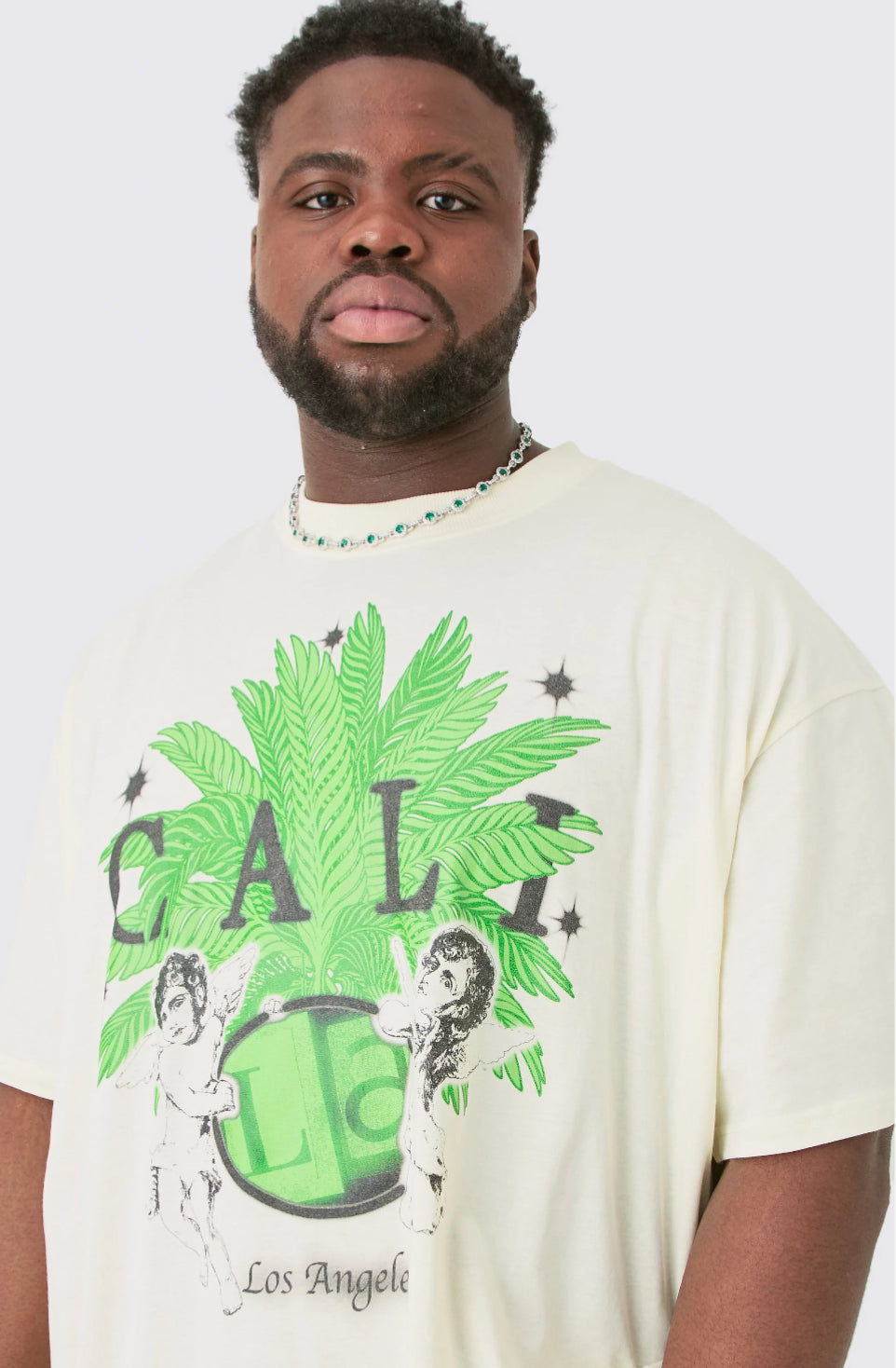 BoohooMan Plus Oversized Extended Neck Cherub Print T-shirt