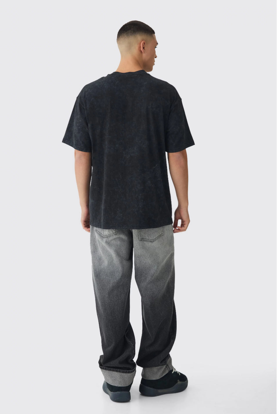 BoohooMan Halloween Oversized Extended Neck Large Scale Summoned Print Acid Wash T-Shirt