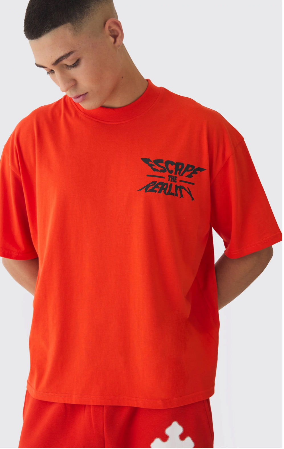 BoohooMan Oversized Extended Neck Boxy Escape The Reality Print T-Shirt