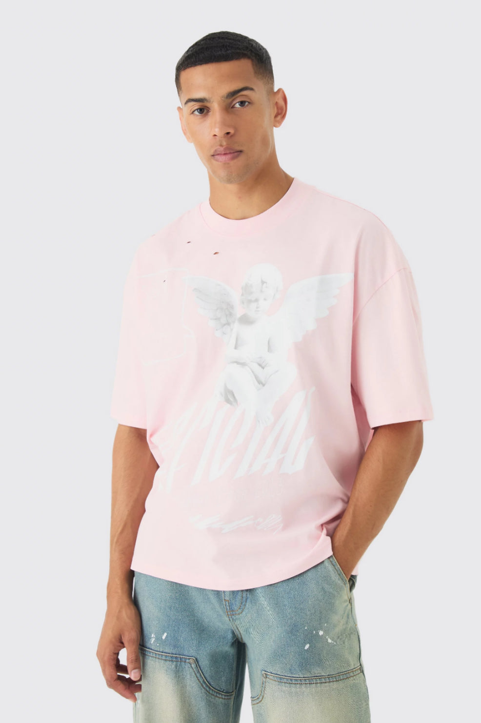 BoohooMan Oversized Boxy Distressed Heavyweight Renaissance Graphic T-shirt