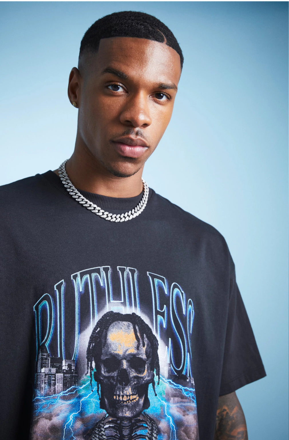 BoohooMan Oversized Ruthless Skull Graphic T-shirt