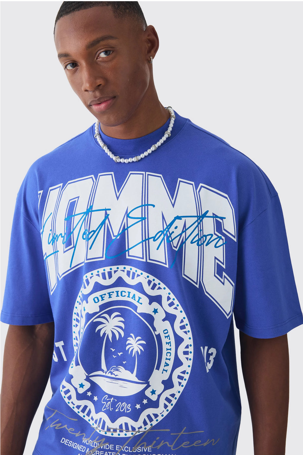 BoohooMan Oversized Boxy Extended Neck Homme Palm Tree T-shirt