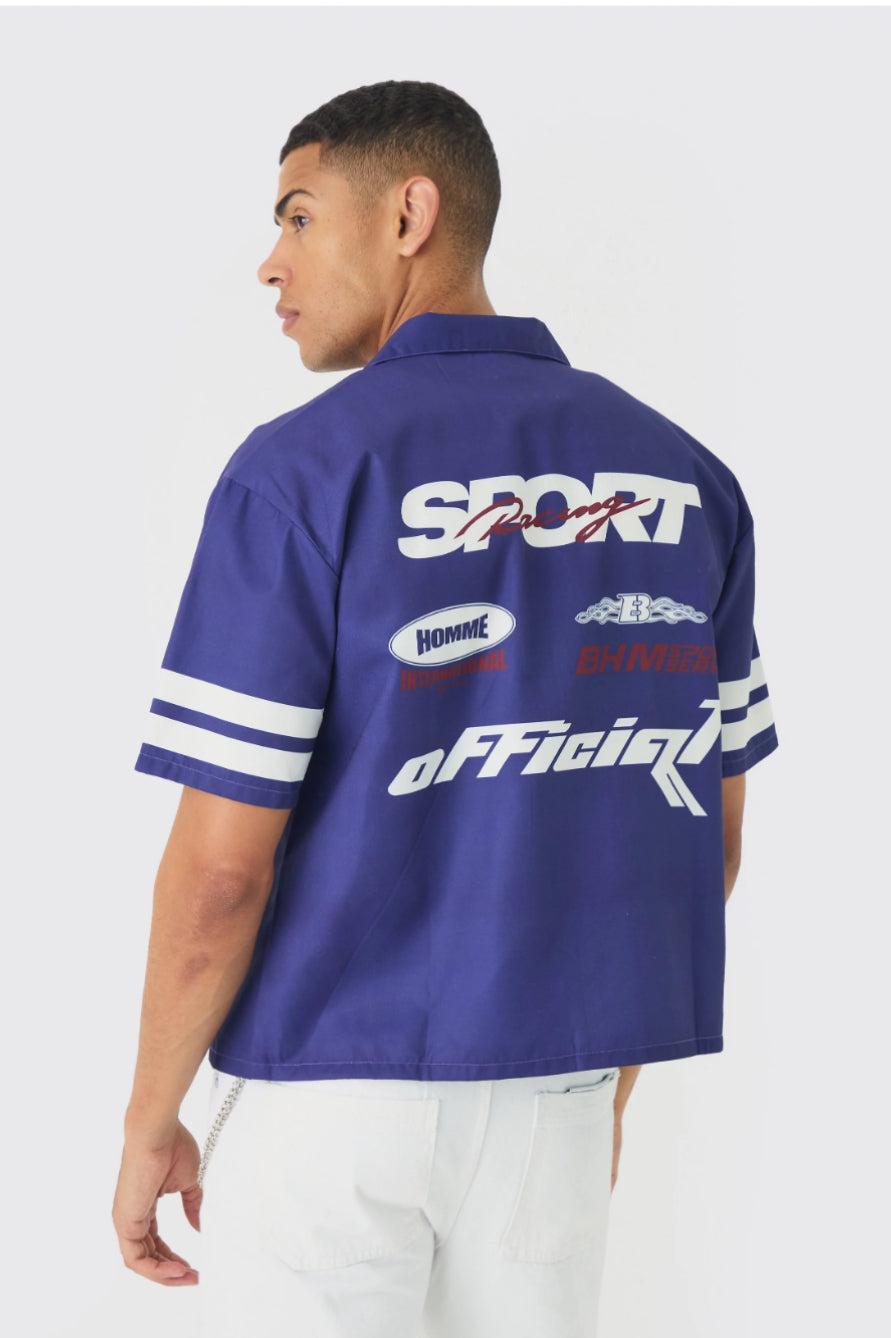 BoohooMan Oversized Lightweight Twill Moto Revere Shirt
