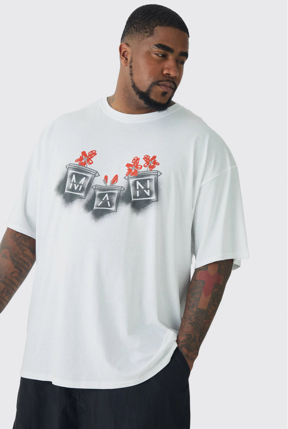 BoohooMan Plus Man Doodle Print Floral Print T-shirt