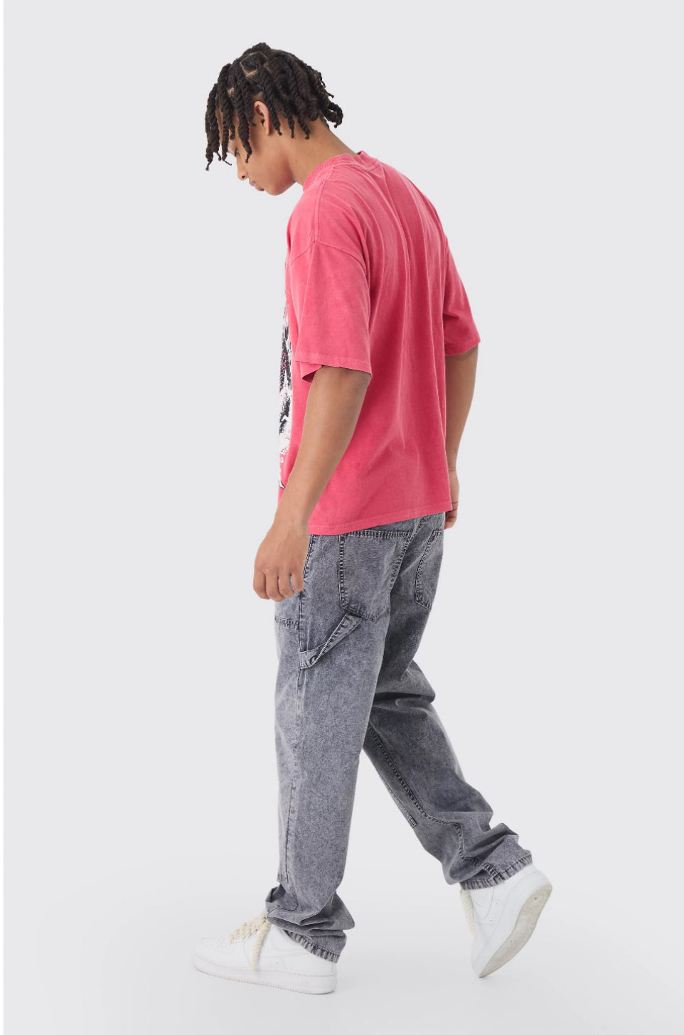 BoohooMan Fixed Waist Relaxed Oil Wash Carpenter Trousers