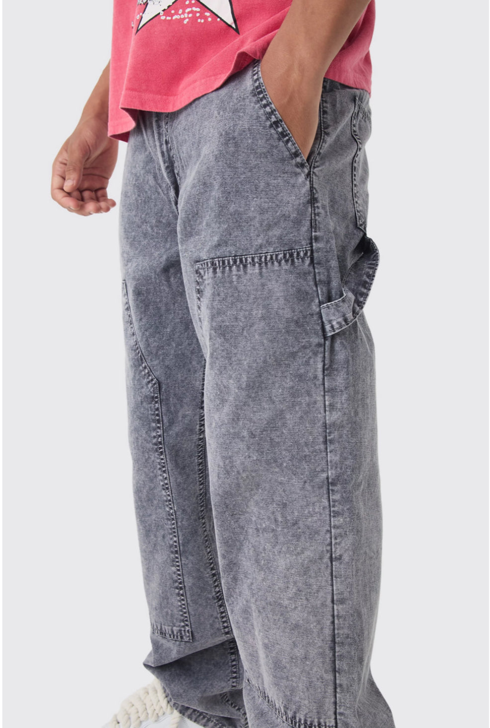 BoohooMan Fixed Waist Relaxed Oil Wash Carpenter Trousers