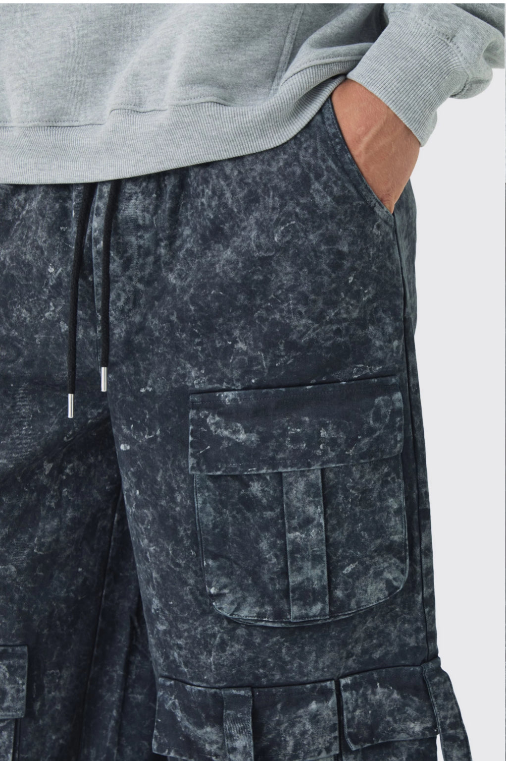 BoohooMan Elasticated Waist Extreme Baggy Heavyweight Washed Multi Cargo Trousers