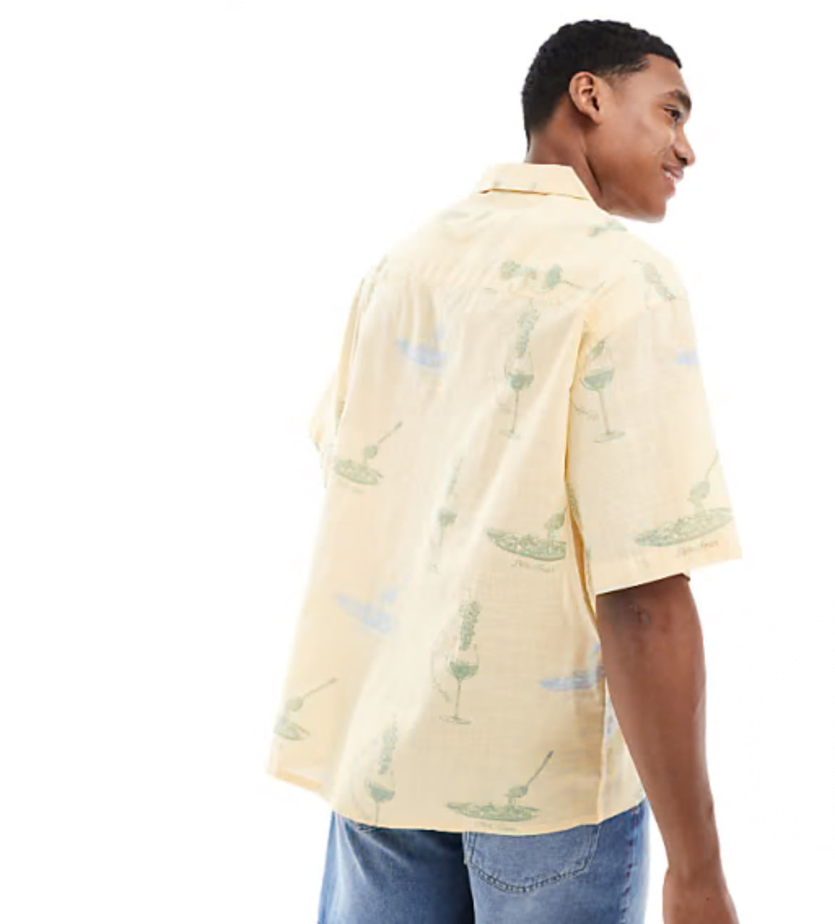 ASOS DESIGN oversized revere shirt with wine and pasta print