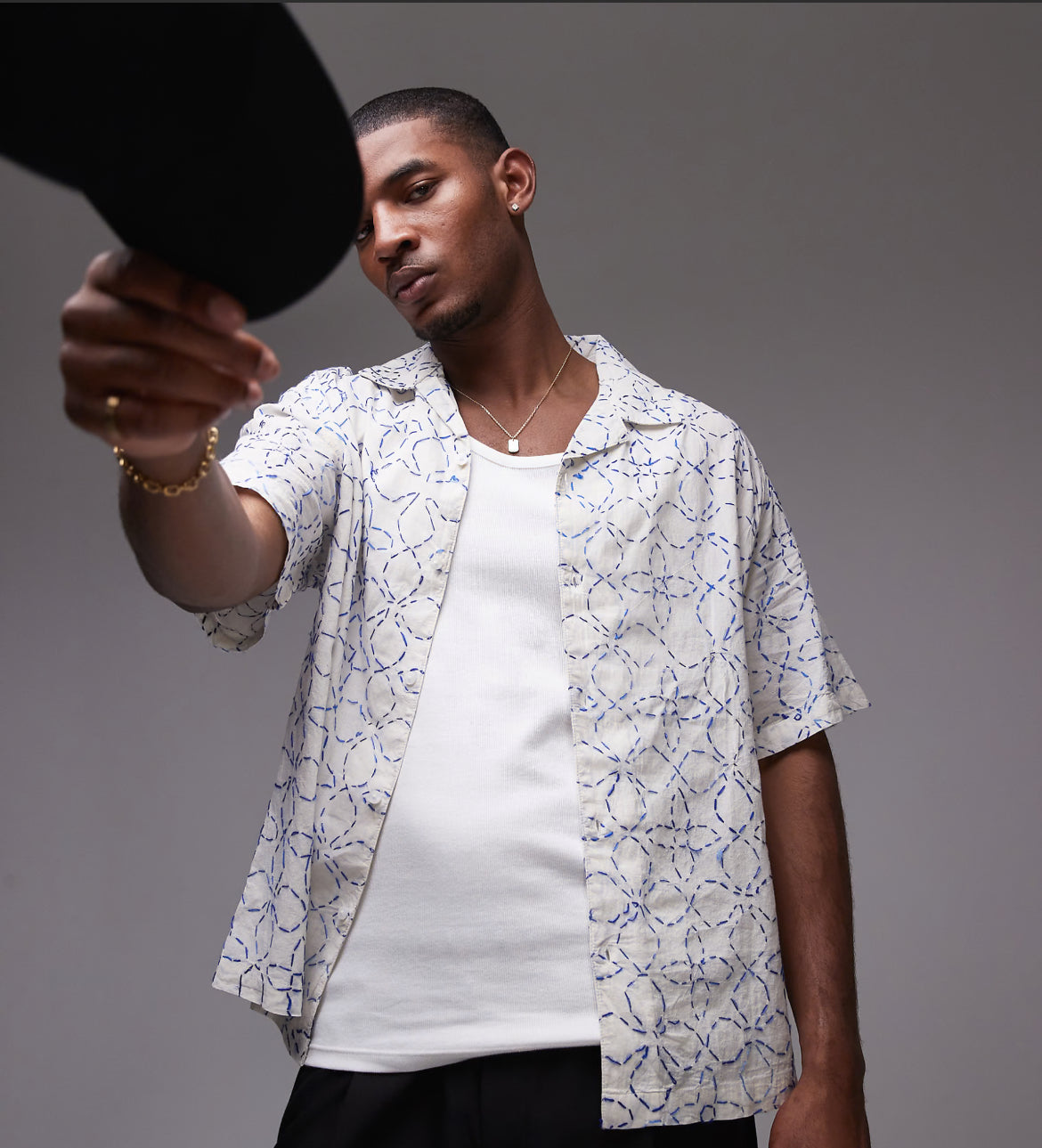 Topman short sleeve hand embroidered floral shirt in white