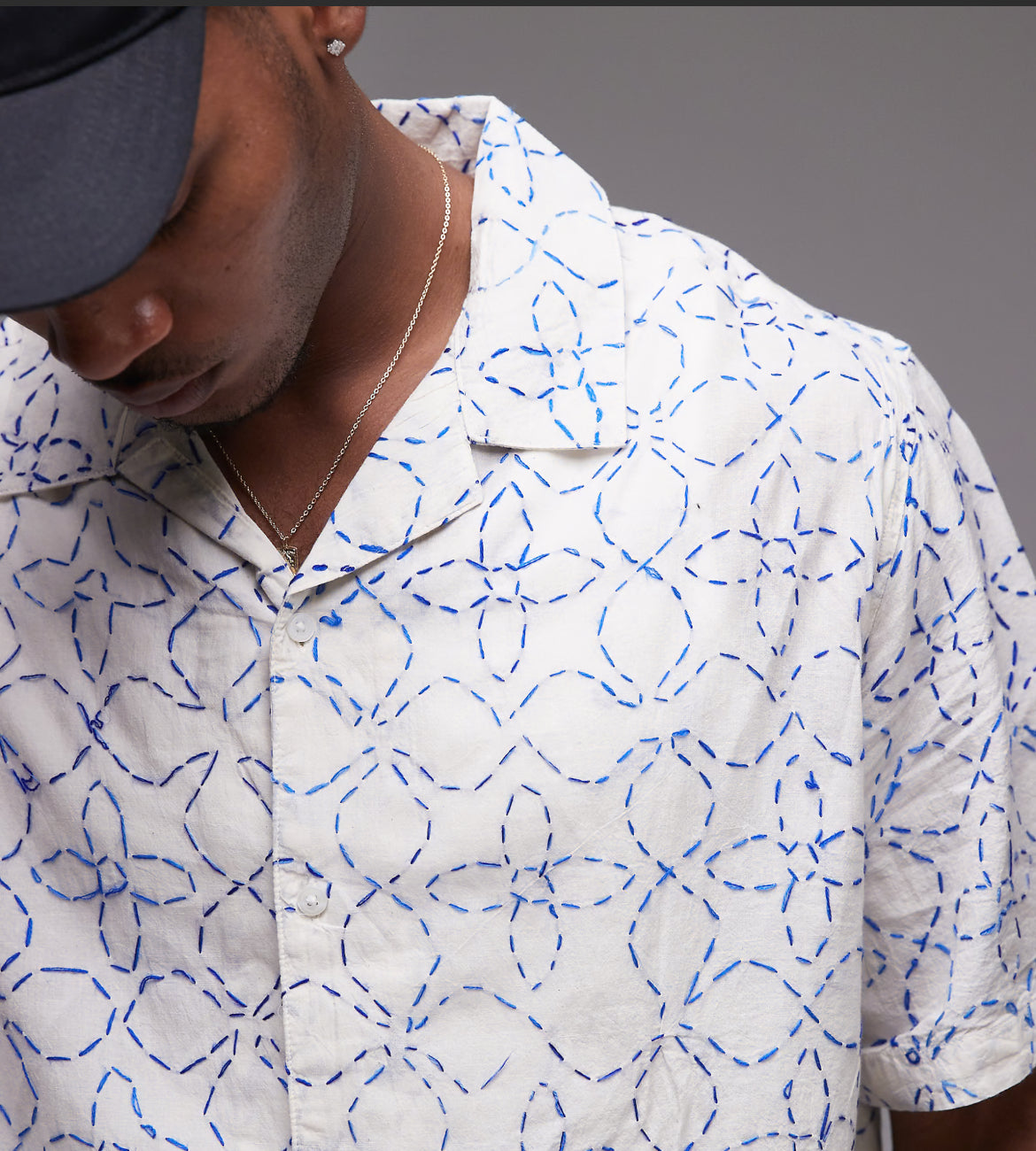 Topman short sleeve hand embroidered floral shirt in white