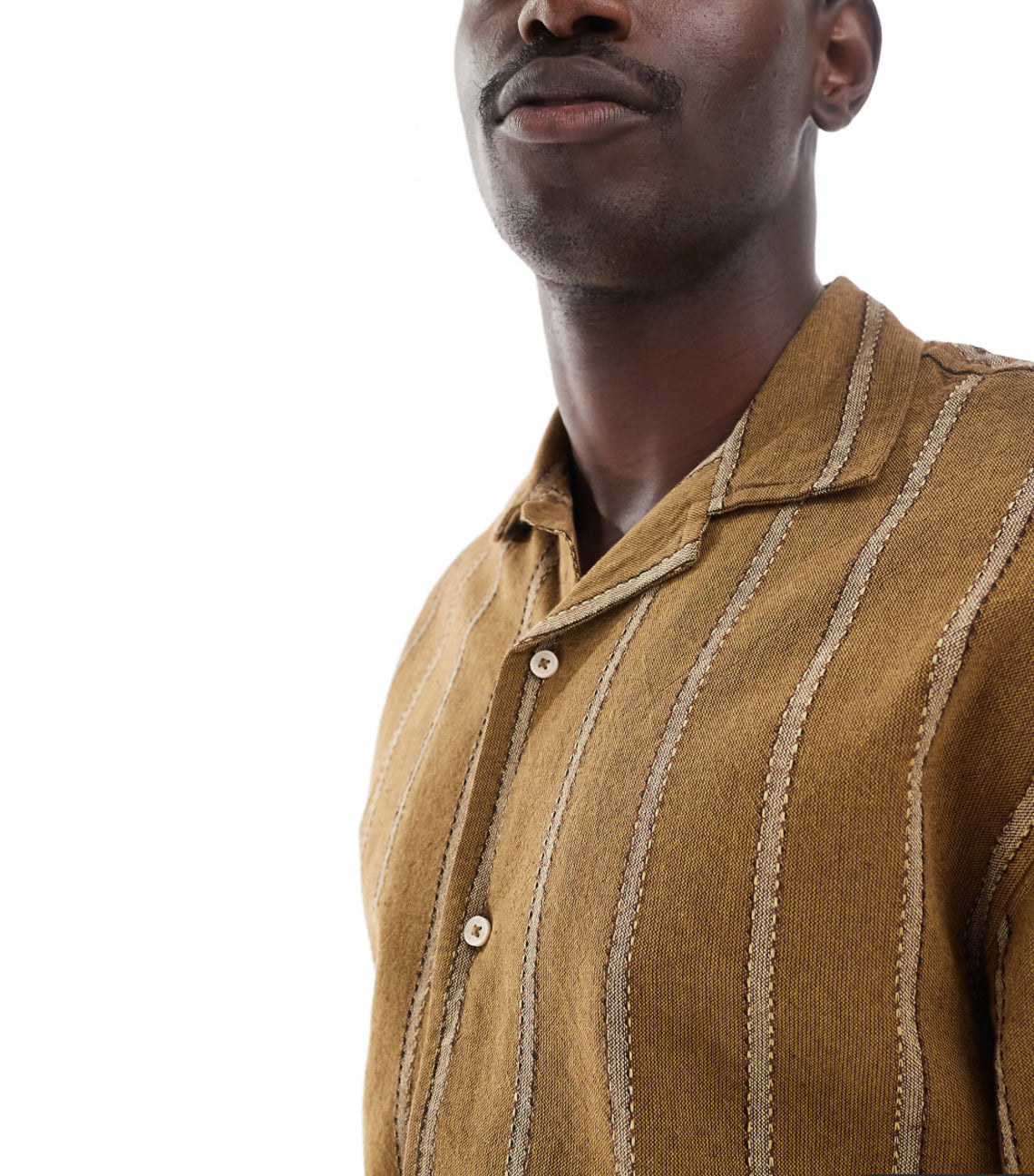 Pull&bear short sleeve striped shirt in khaki