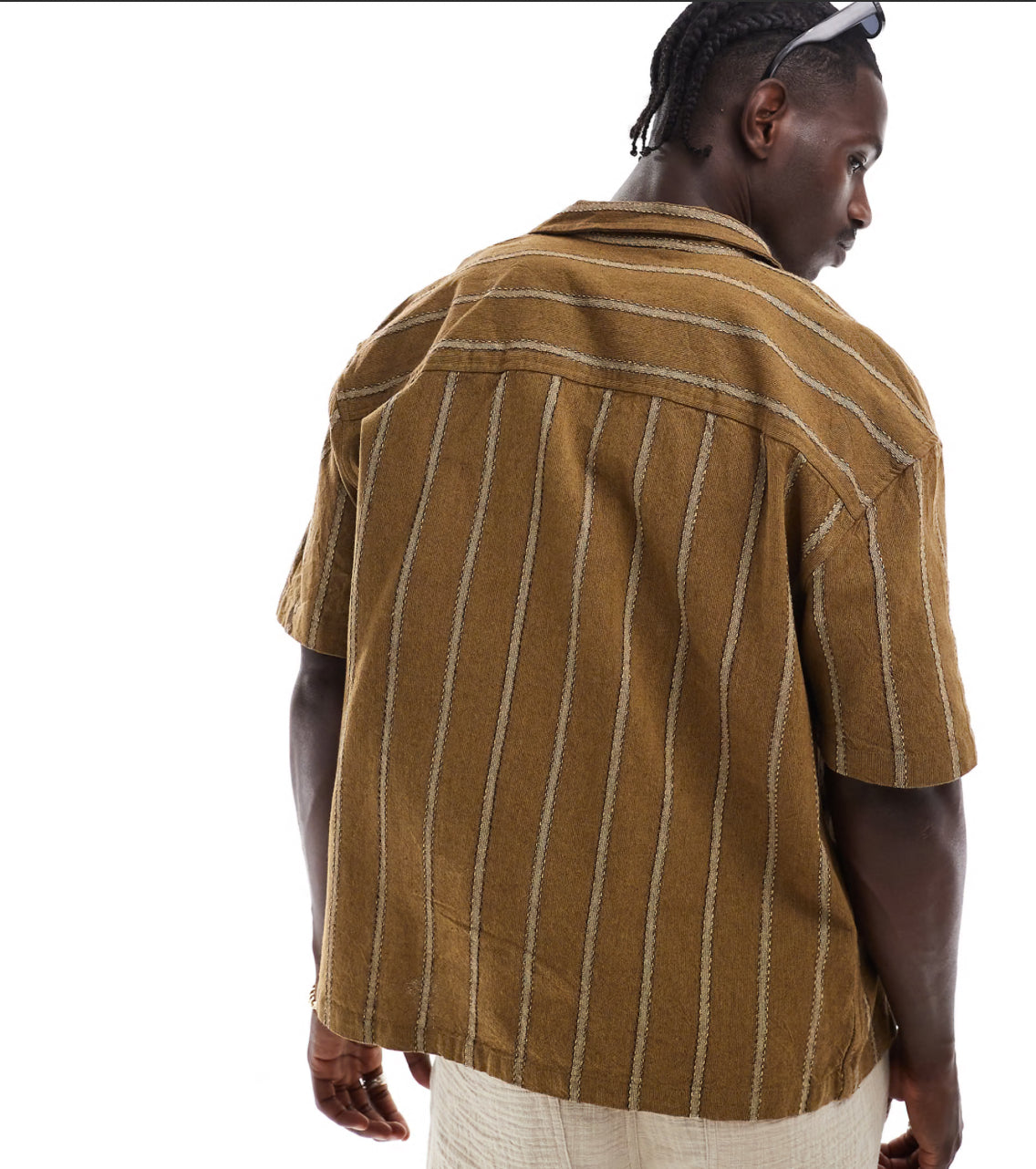 Pull&bear short sleeve striped shirt in khaki