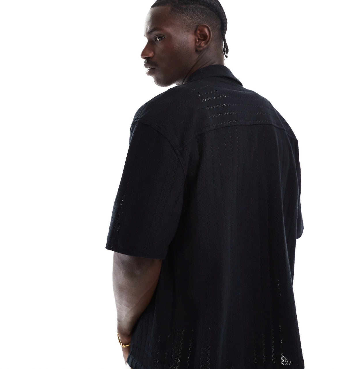 Pull&bear short sleeve textured shirt in black