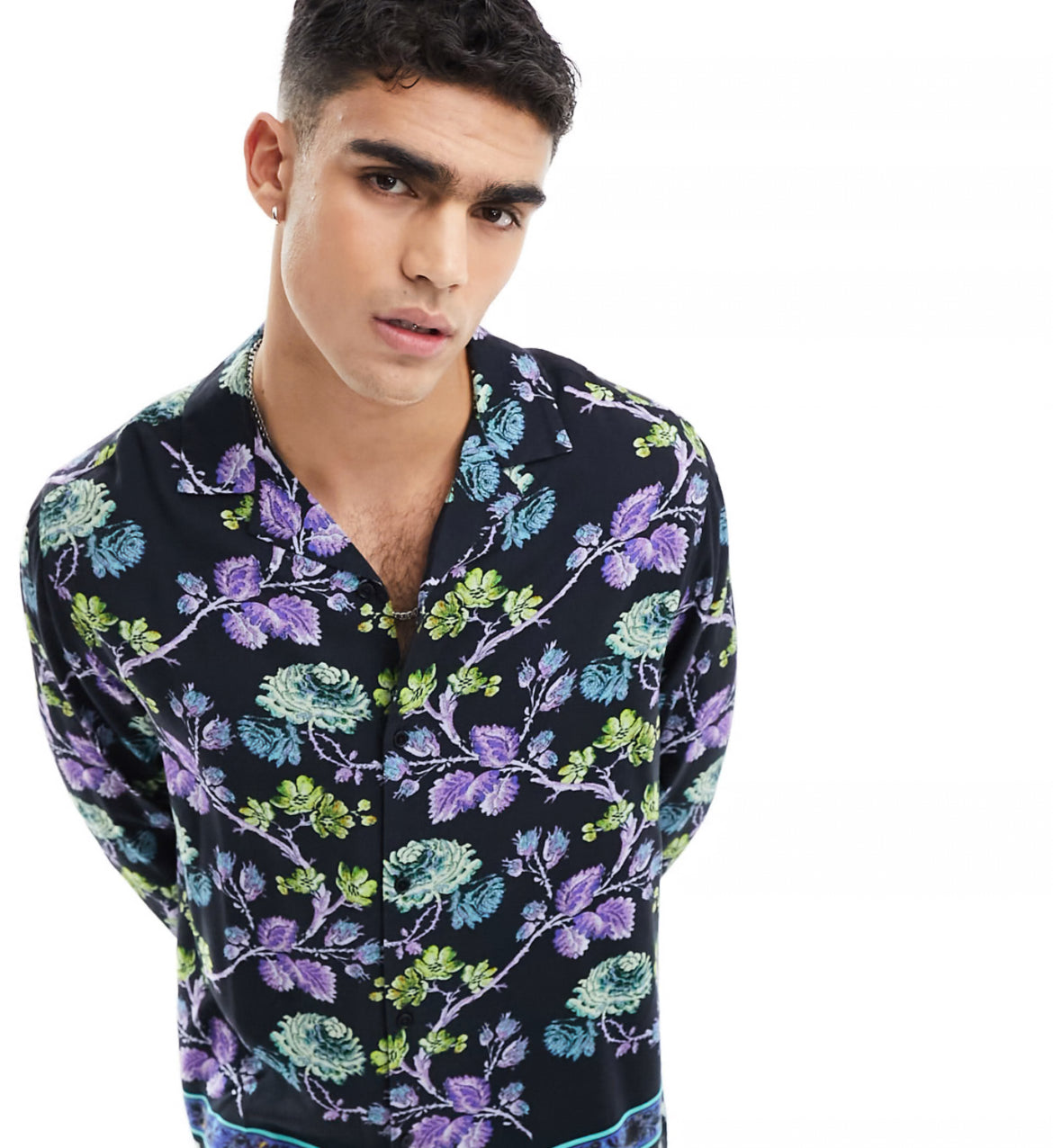 ASOS DESIGN relaxed revere shirt in black floral text print