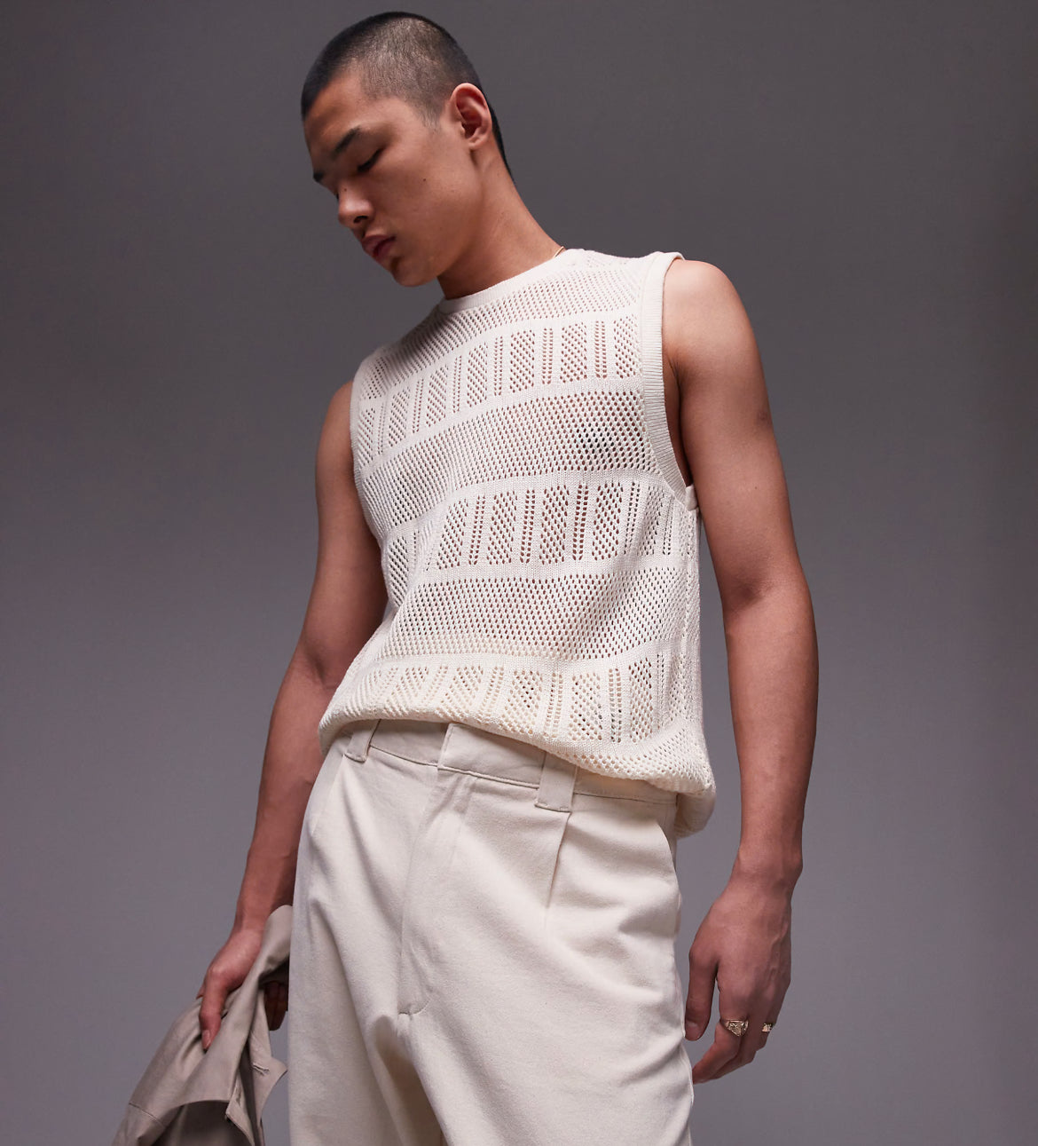 Topman wide leg chino trousers in ecru
