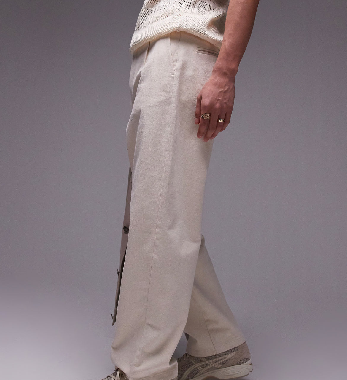 Topman wide leg chino trousers in ecru