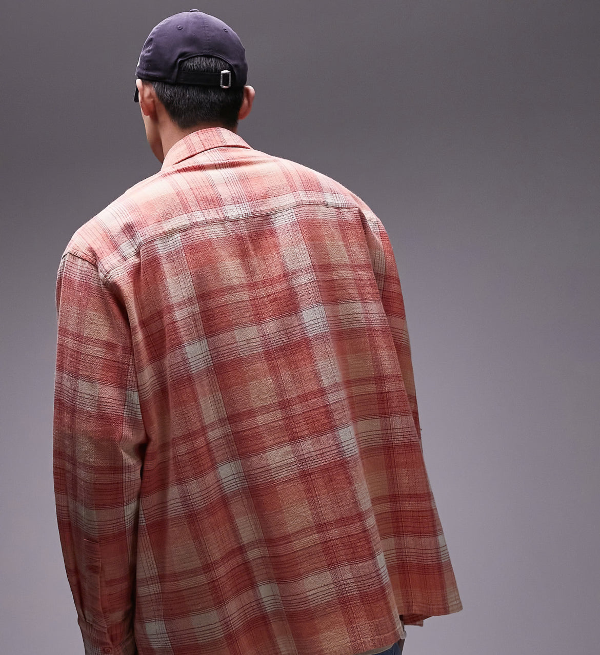 Topman long sleeve relaxed check shirt in pink