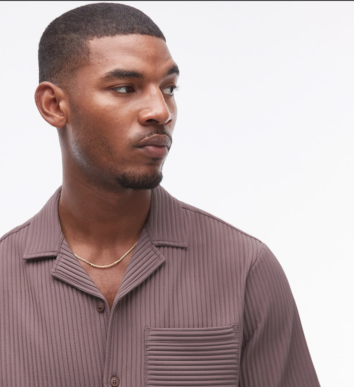 Topman short sleeve revere plisse shirt in chocolate