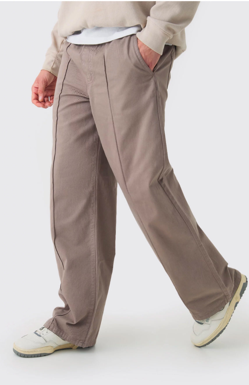 BoohooMan Elasticated Waist Wide Leg Pintuck Chino Trousers