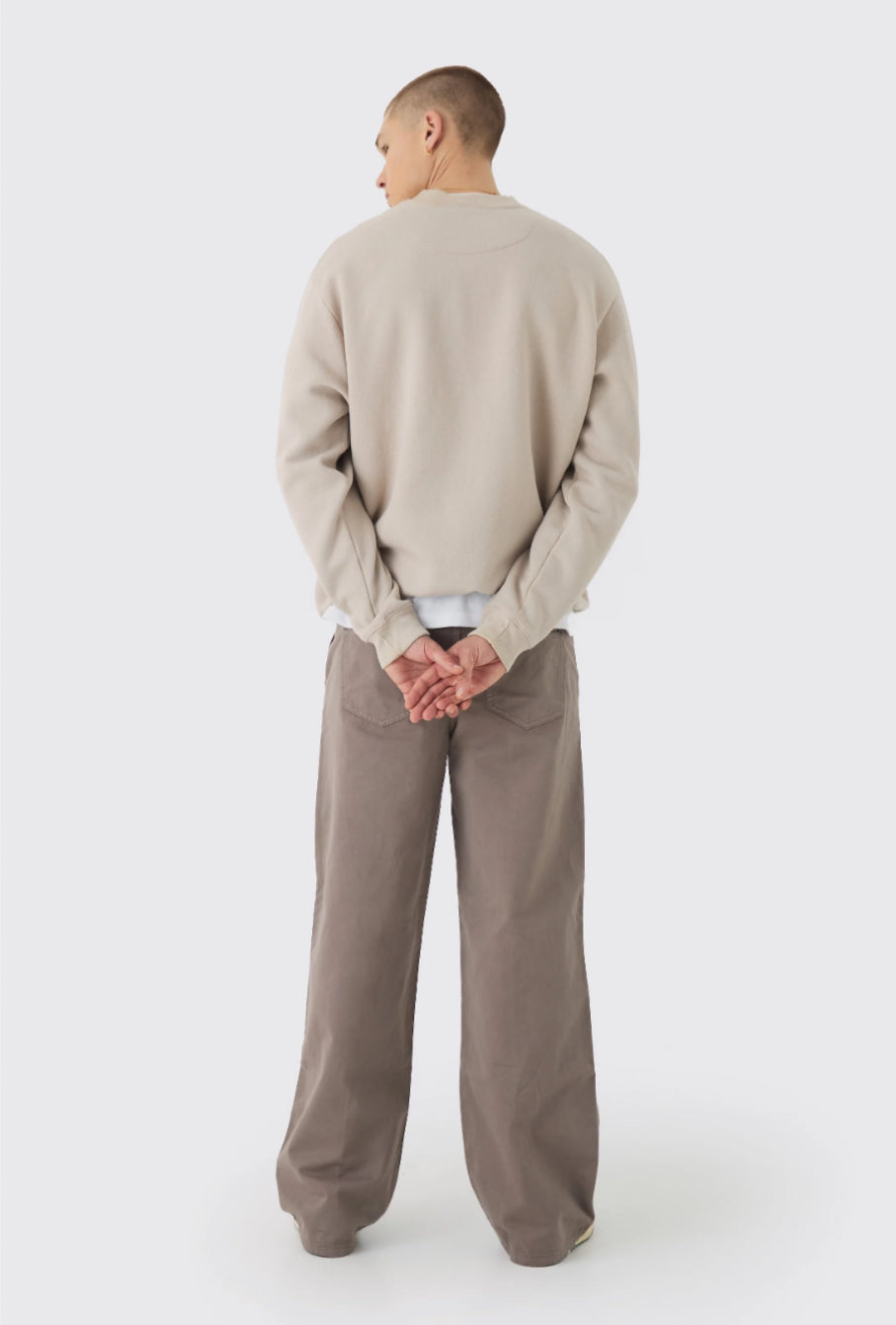 BoohooMan Elasticated Waist Wide Leg Pintuck Chino Trousers
