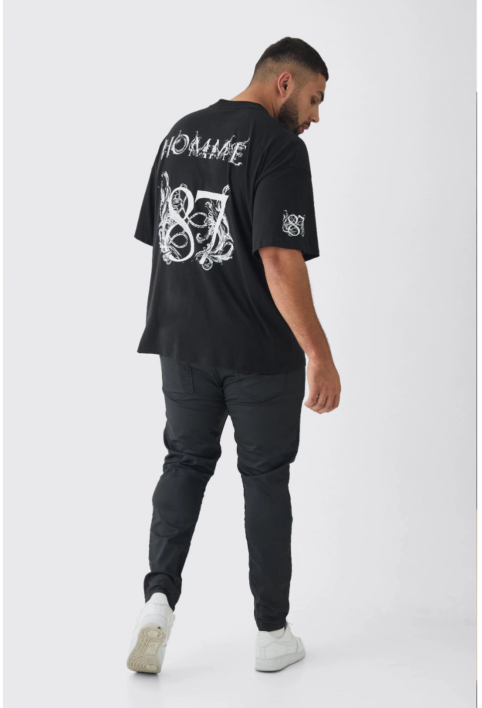 BoohooMan Plus Oversized Extended Neck Homme Print T-Shirt