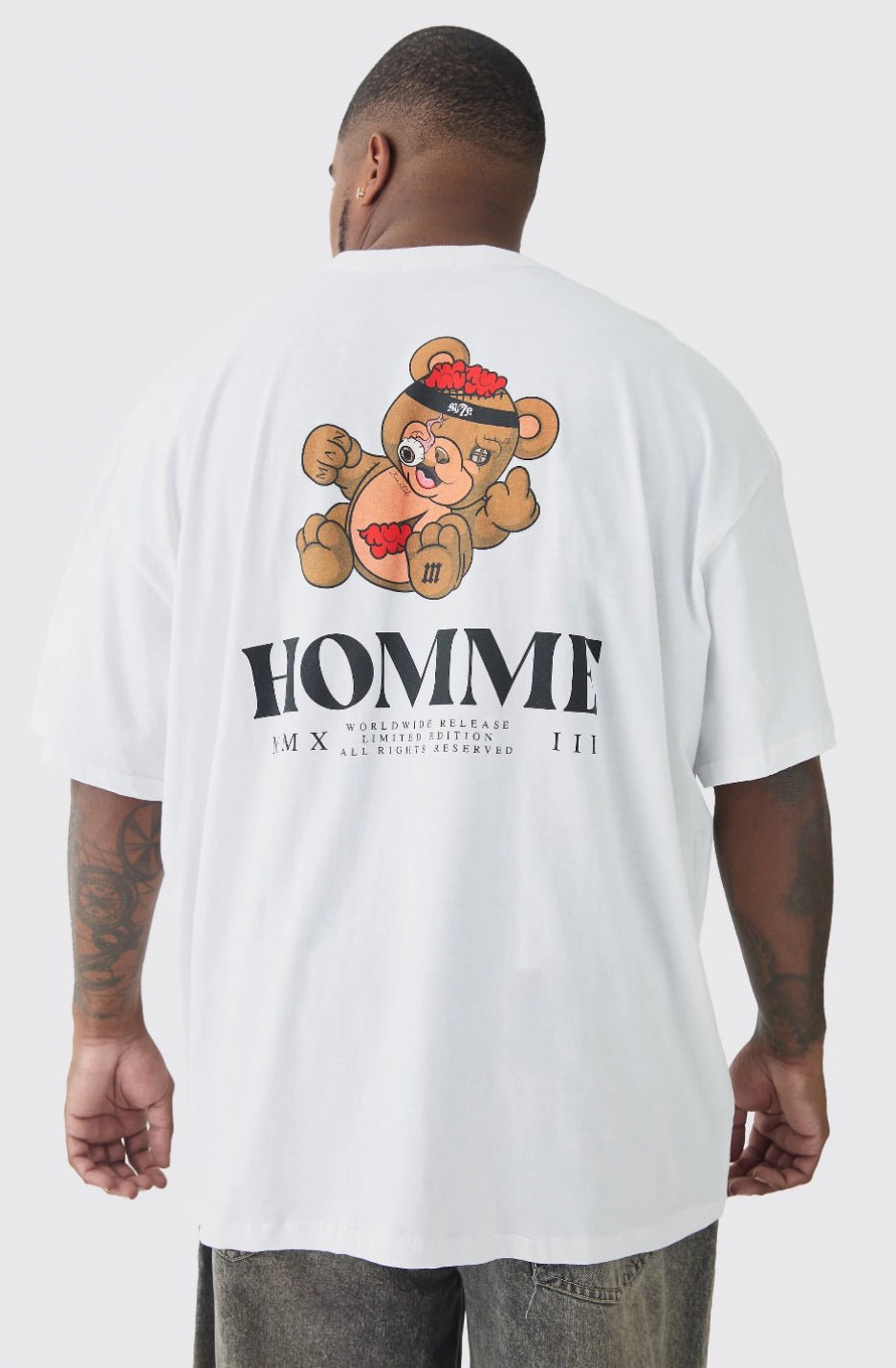 BoohooMan Plus Oversized Evil Teddy Homme Print T-Shirt