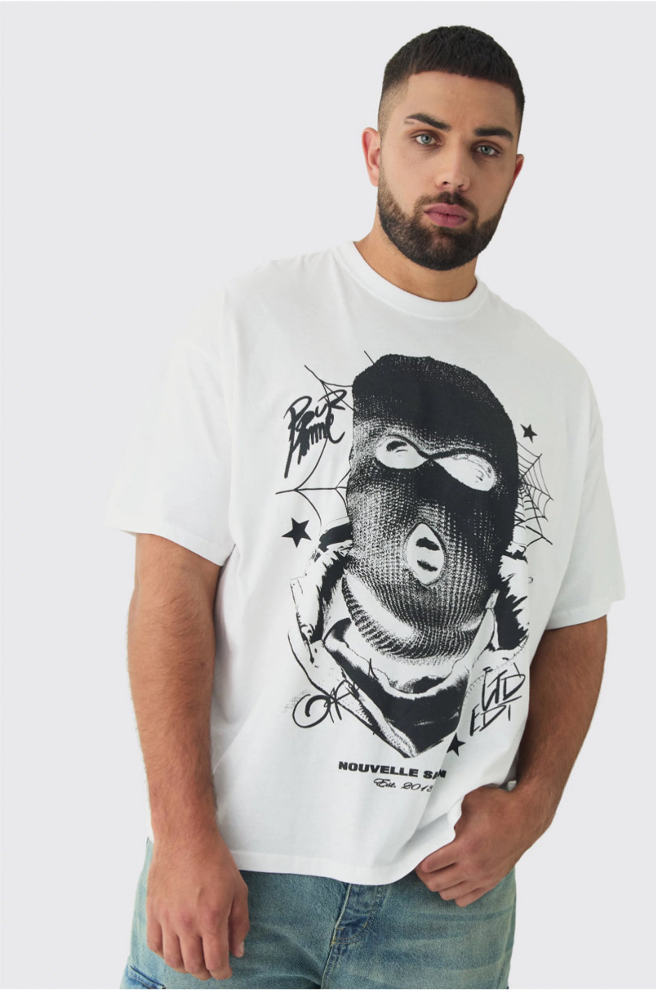 BoohooMan Plus Spiderweb Balaclava Graphic T-Shirt Product code: BMM97002-173-63